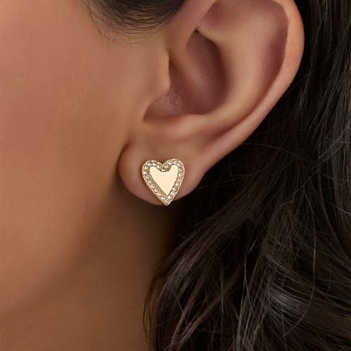 Jessica Simpson Crystal & Heart Stud Earring Set In Gold