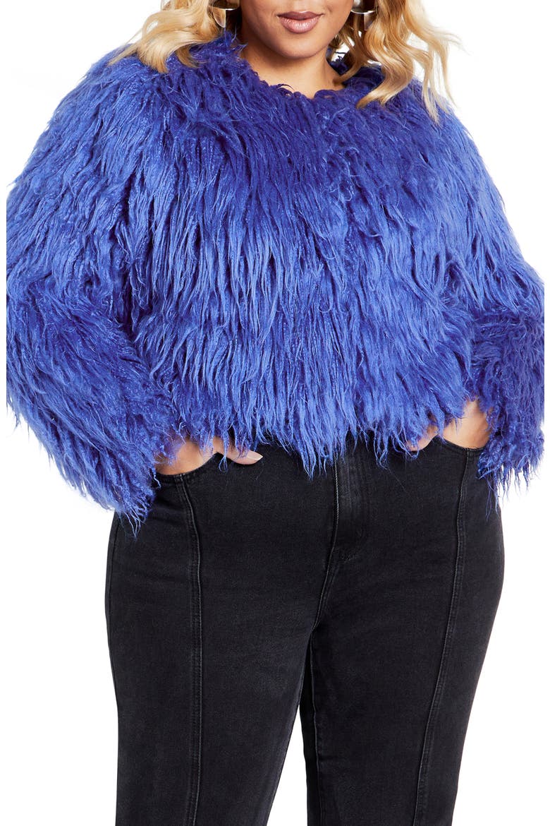 Blakely Faux Fur Crop Jacket, Main, color, DAZZLING BLUE