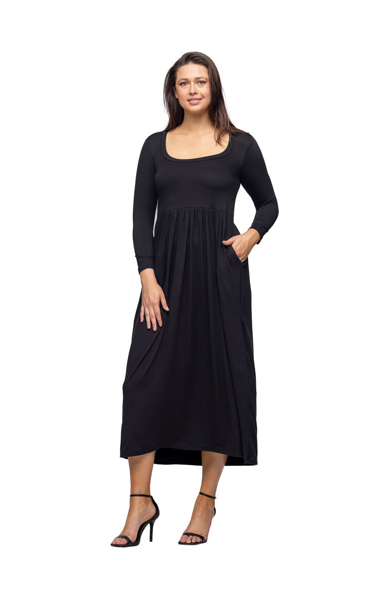 24seven Comfort Apparel Long Sleeve Empire Waist Pocket Maxi Dress, Alternate, color, Black