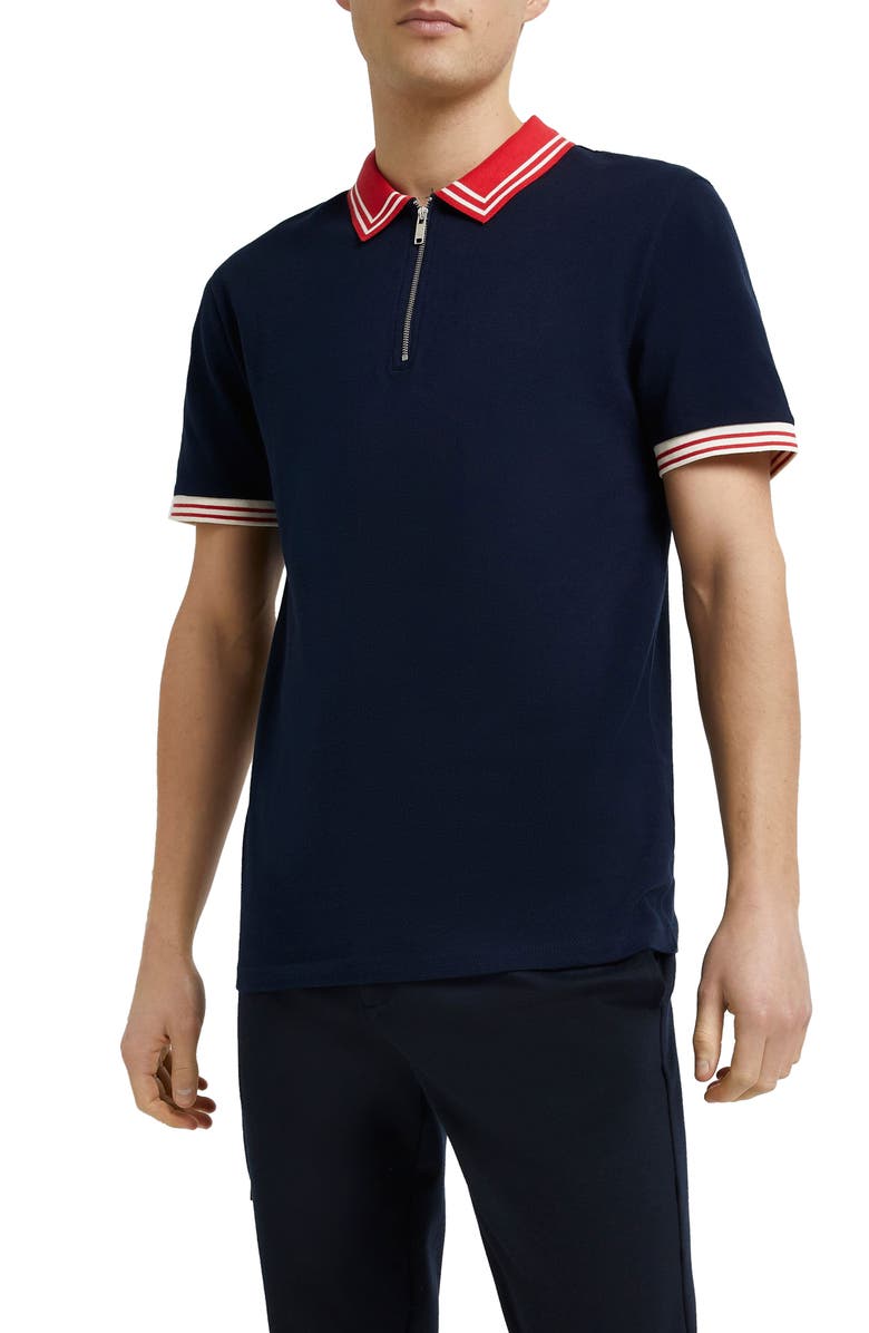 River Island Slim Fit Tipped Cotton Polo, Main, color, 