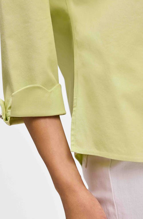Foxcroft Gwen Three-quarter Sleeve Cotton Button-up Shirt In Pistachio