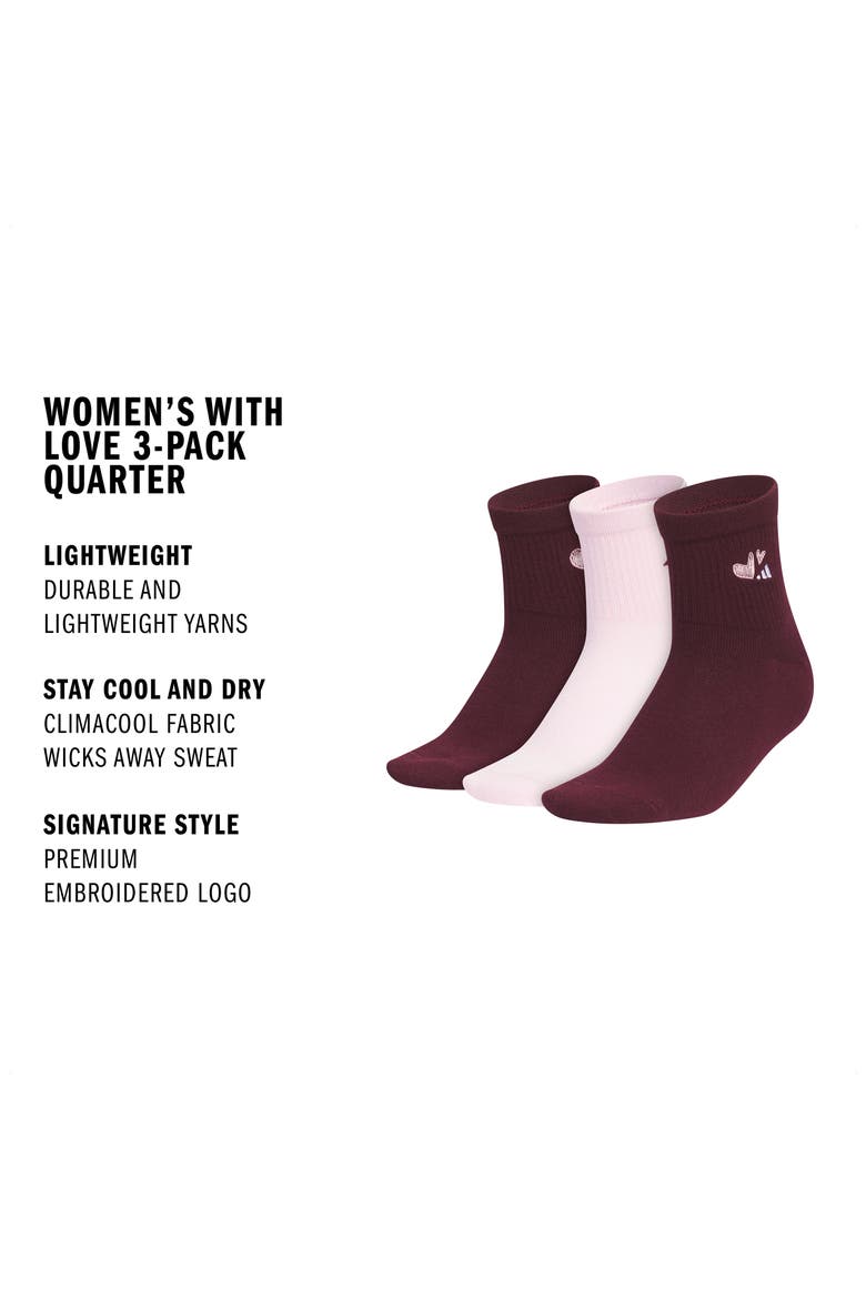 Love 3-Pack Superlite Climacool Quarter Length Socks, Alternate, color, MAROON/ CLEAR PINK/ WHITE