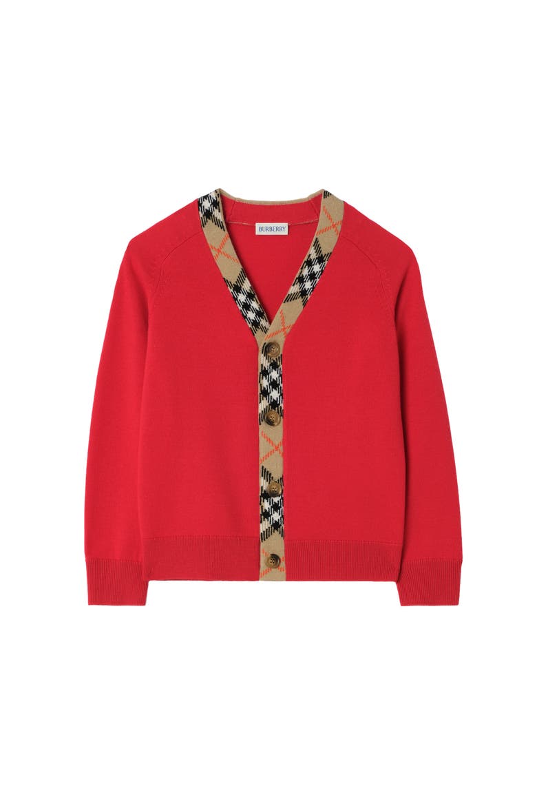 Check Trim Wool Cardigan, Main, color, Red