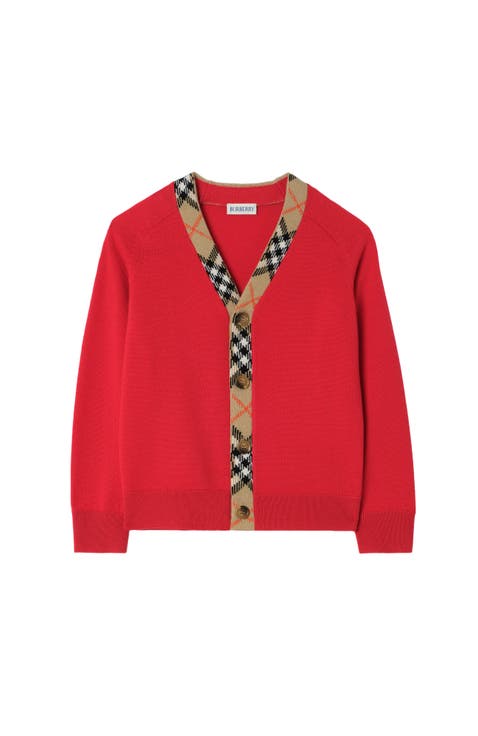 Check Trim Wool Cardigan