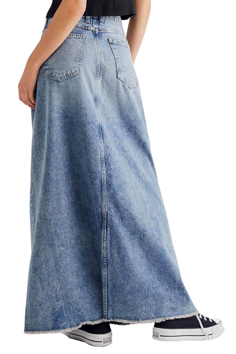 Come As You Are Fray Hem Denim Maxi Skirt, Alternate, color, MEDIUM INDIGO