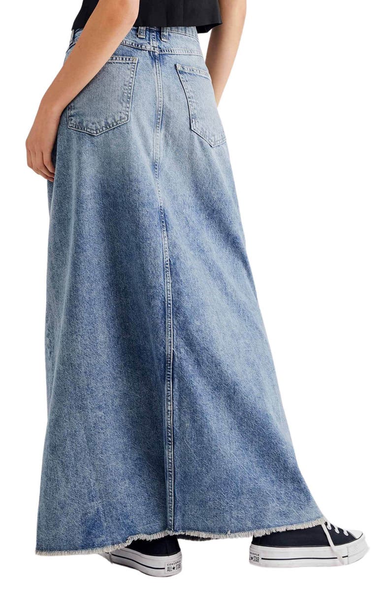 Free People Come As You Are Fray Hem Denim Maxi Skirt, Alternate, color,