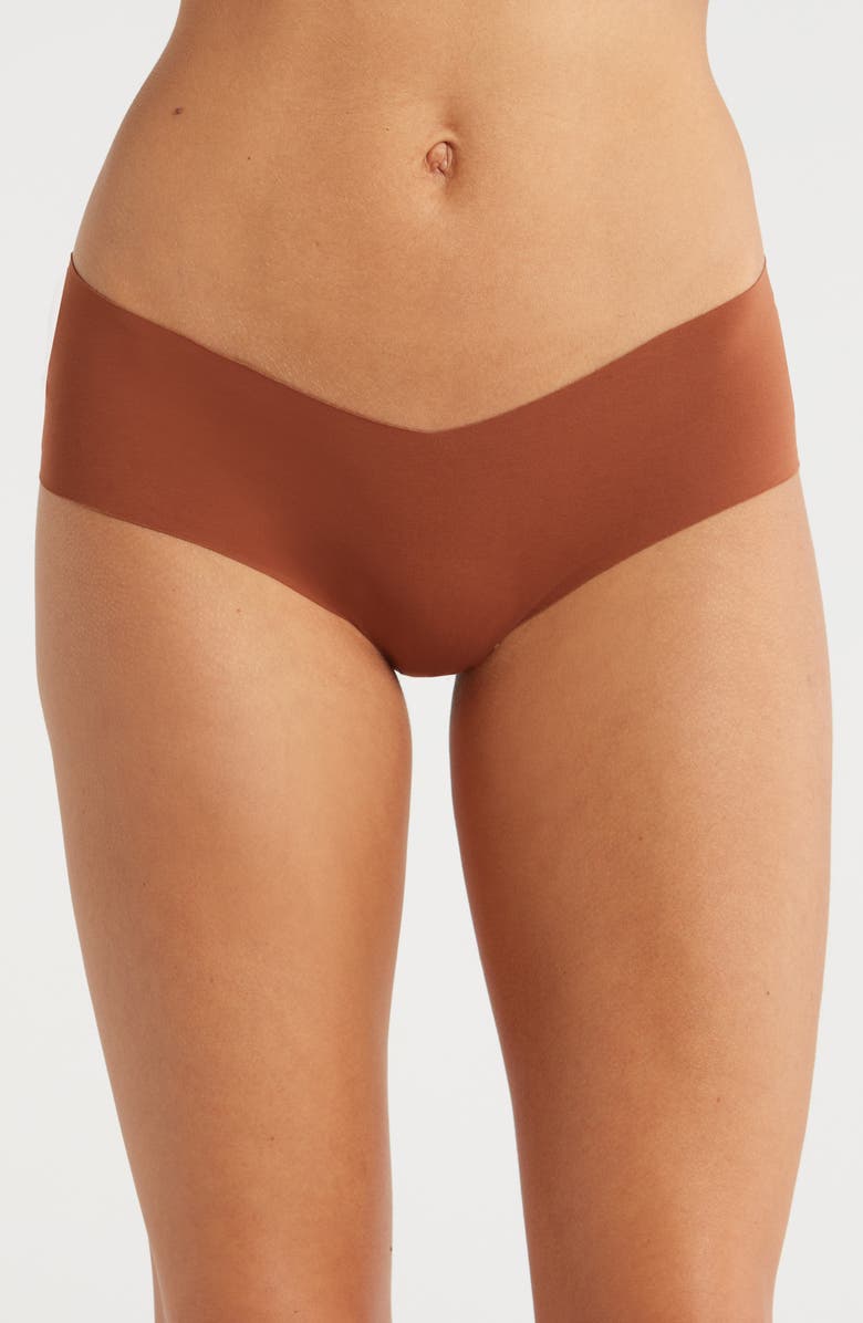 JOURNELLE Estelle Lace Trim Stretch Cotton Hipster Panties, Main, color, Cannelle