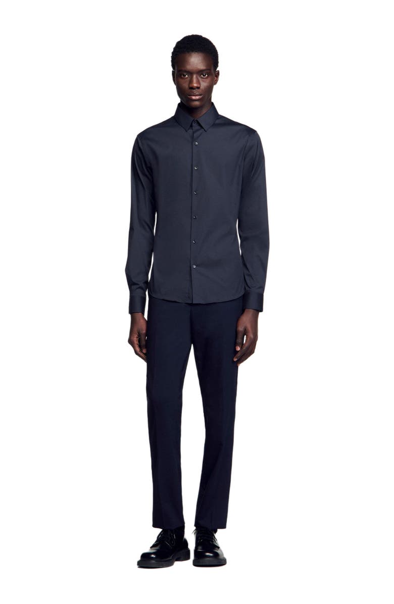 SANDRO Fitted stretch cotton shirt, Alternate, color, Navy Blue