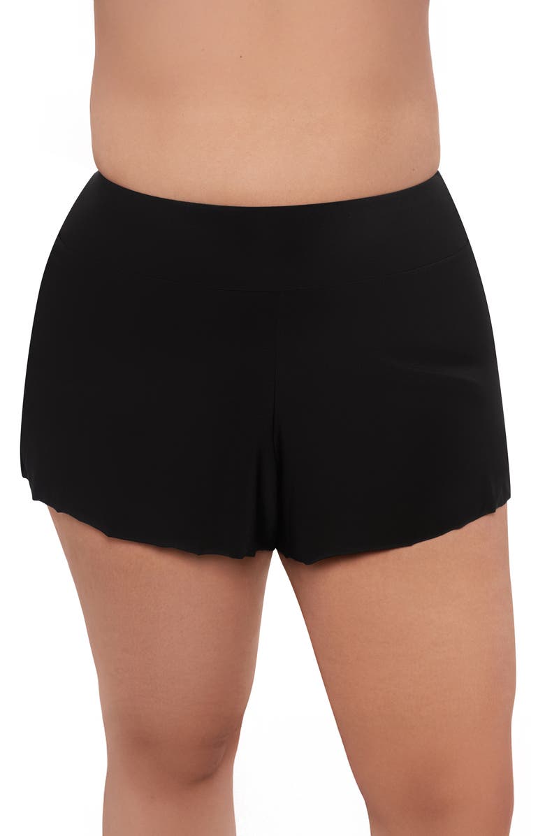 Aqua Green Plus Size High Waist Beach Short Swimsuit Bottom, Main, color, Black