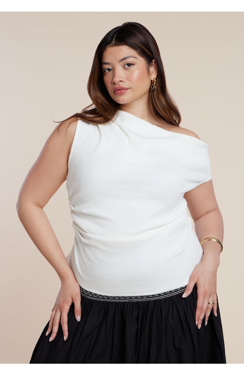 ELOQUII Asymmetrical Shirred Top, Main, color, Dew