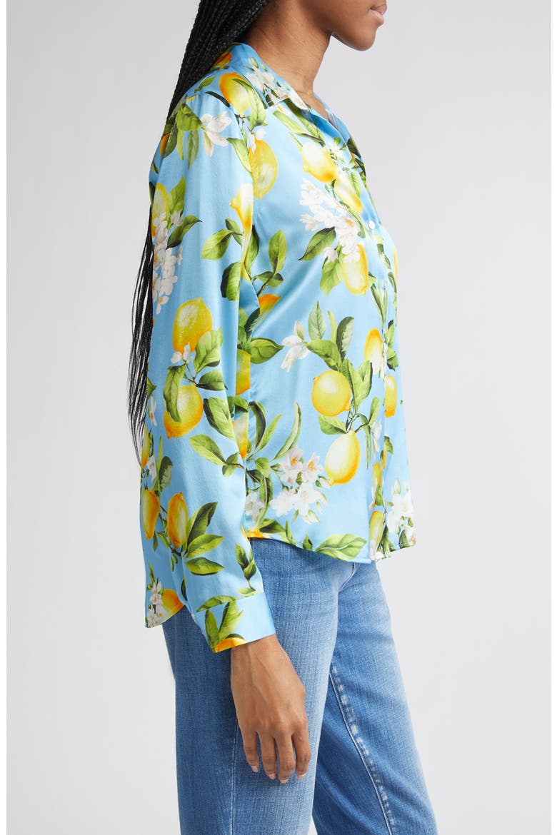 Tyler Lemon Print Silk Button-Up Shirt, Alternate, color, SKY BLUE/ YELLOW FLORAL LEMON
