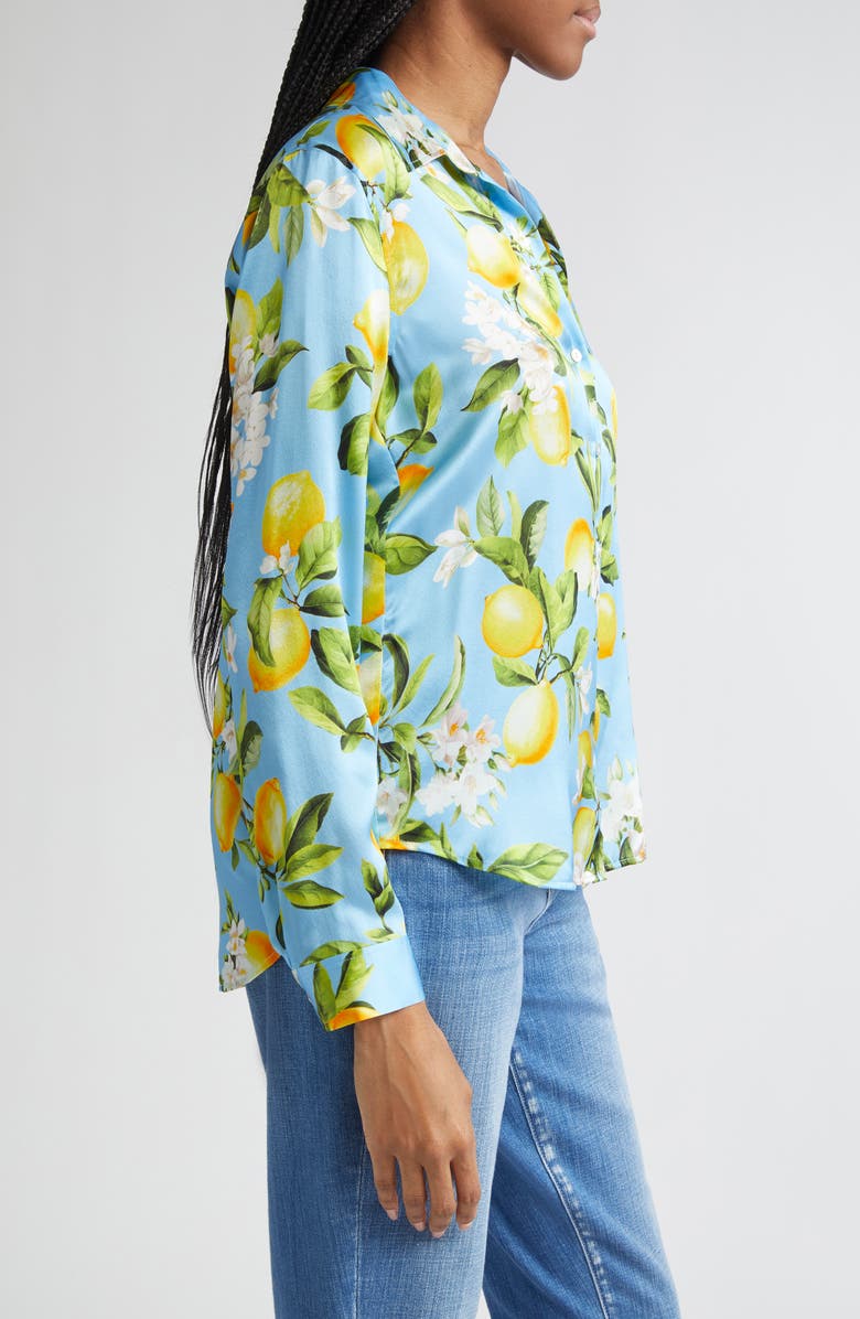 L'AGENCE Tyler Lemon Print Silk Button-Up Shirt, Alternate, color, 
