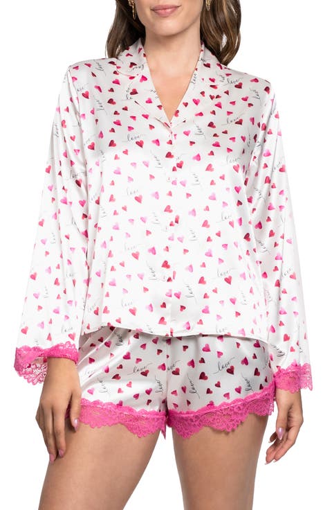 Alyssa Heart Print Satin Pajamas