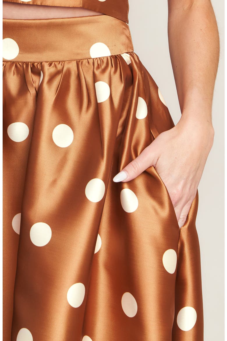Polka Dot Satin Maxi Skirt, Alternate, color, CARAMEL