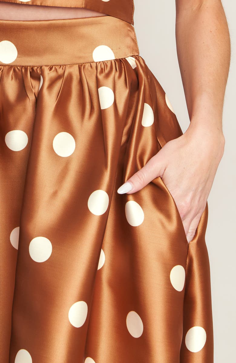 FLYING TOMATO Polka Dot Satin Maxi Skirt, Alternate, color, Caramel