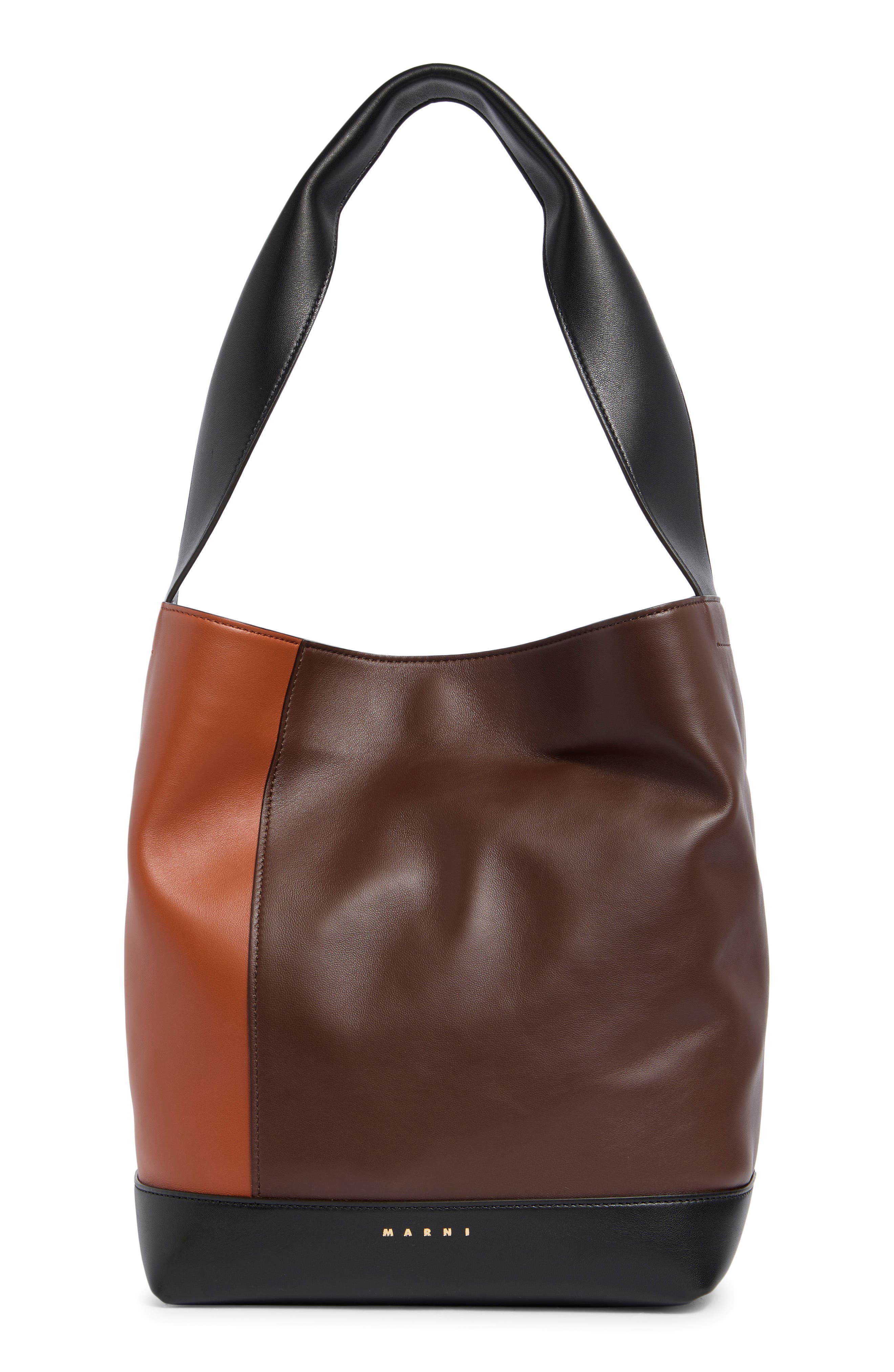 Small Pod 2.0 Colorblock Lambskin Leather Tote, Main, color, BARK/ SUDAN/ BLACK