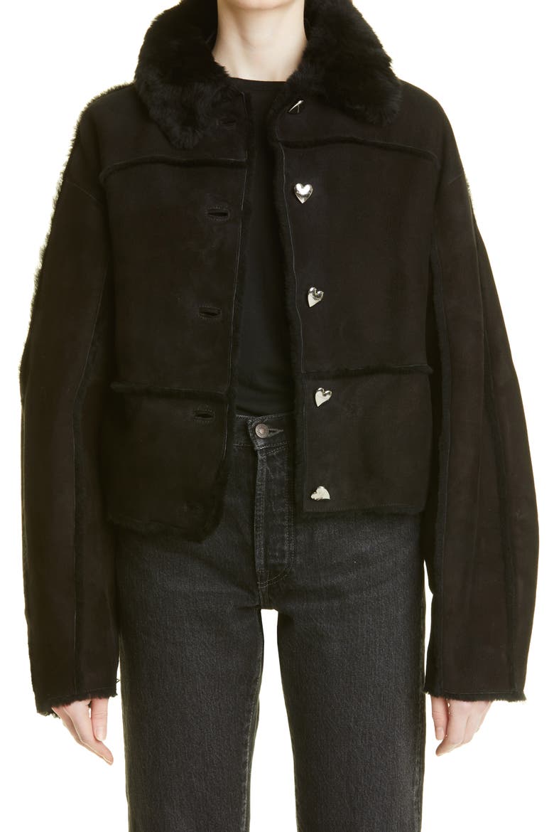 Kahlo Genuine Shearling Crop Jacket, Main, color, BLACK