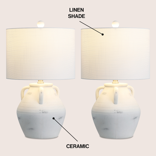 Jonathan Y Altea 20.5" Rustic Coastal Pottery Jar Led Table Lamp In White