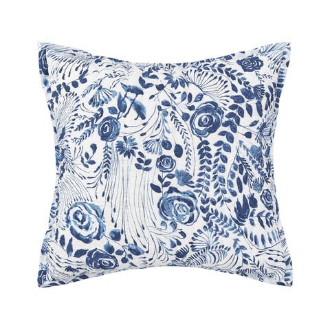 26" x 26" Starla Blue Floral Cotton Euro Sham