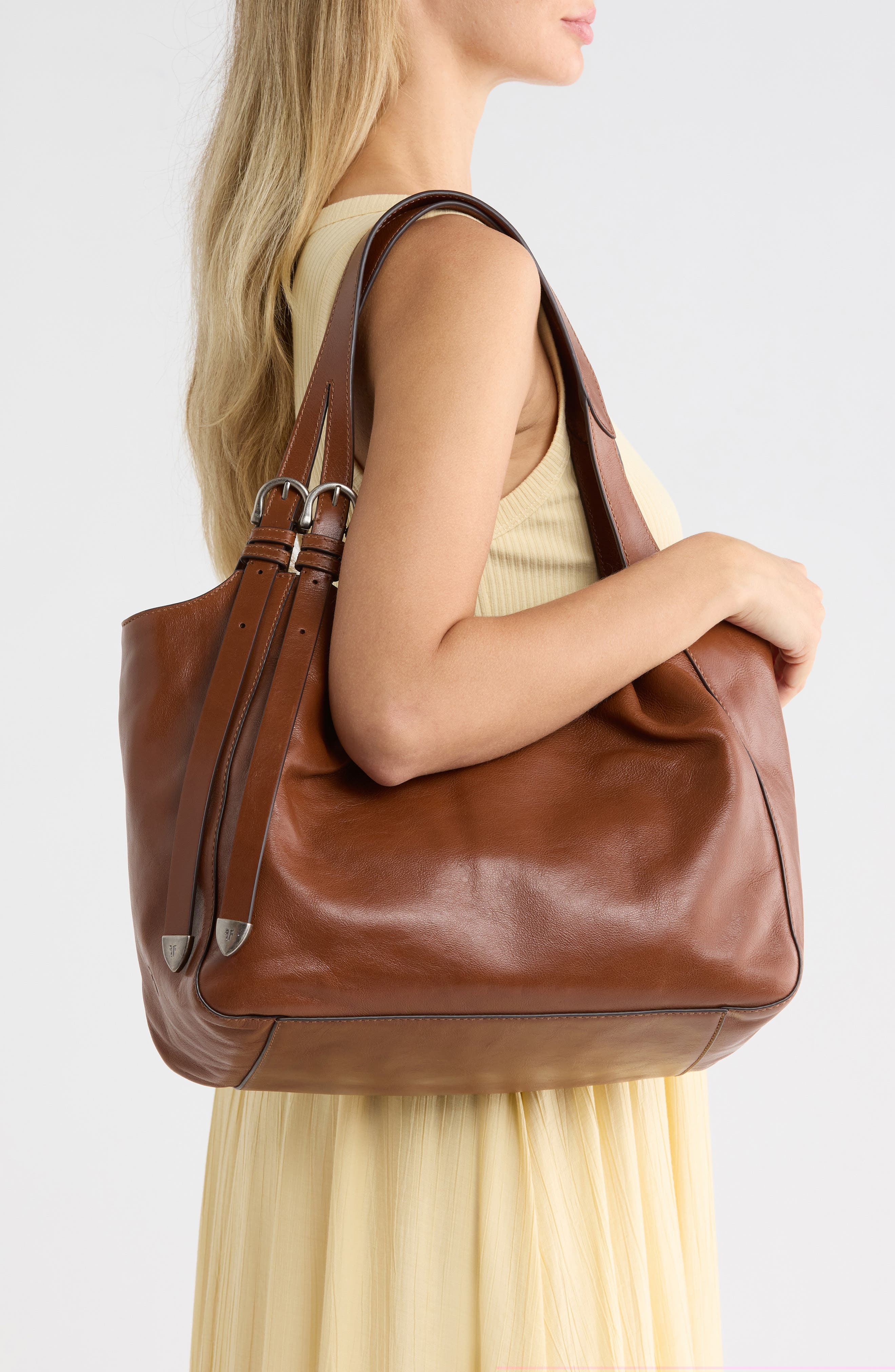 Heather Leather Tote Bag, Alternate, color, COGNAC