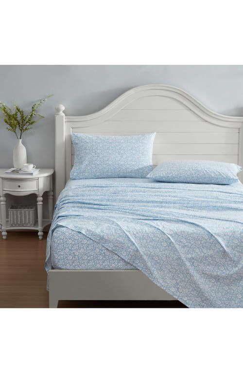 Laura Ashley 200 Thread Count Heirloom Ditzy Cotton Percale Sheet Set In Blue