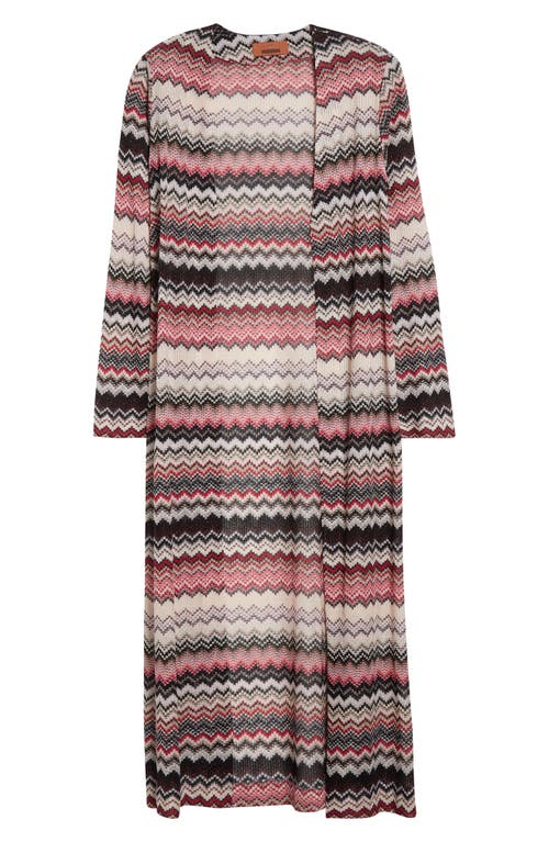 Shop Missoni Zigzag Stripe Metallic Cardigan In Pink/beige Multi