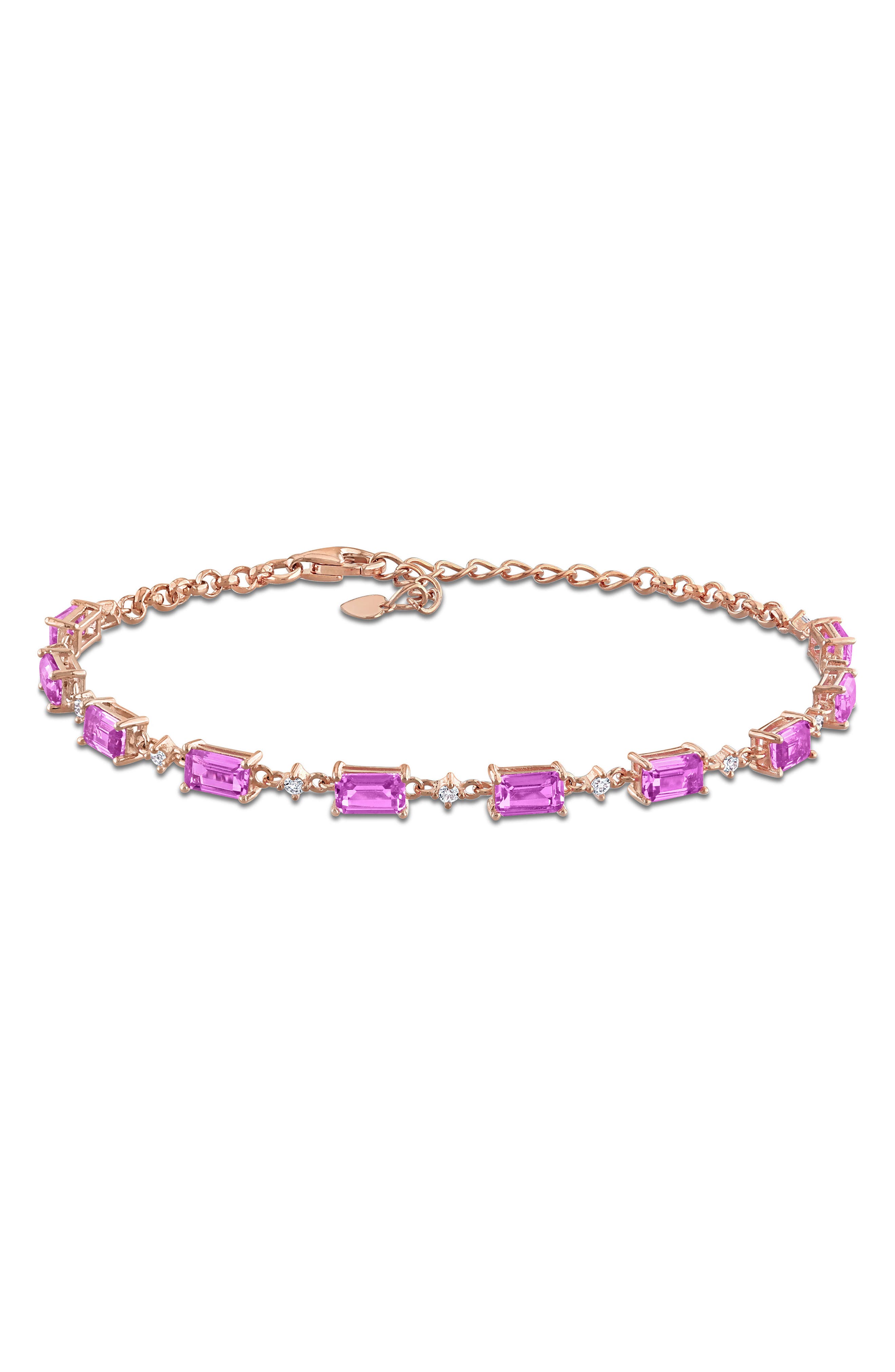 DELMAR Lab Created Pink & White Sapphire Bracelet
