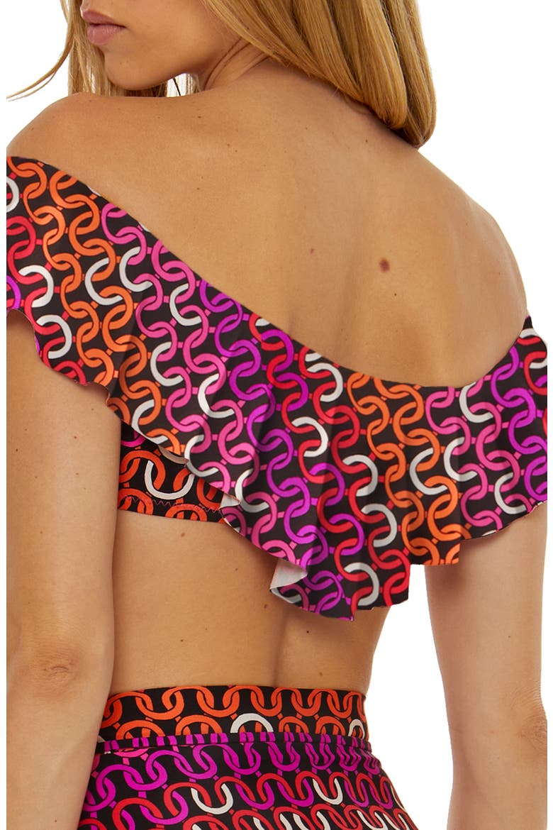 Echo Ruffle Off the Shoulder Bandeau Bikini Top, Alternate, color, PINK