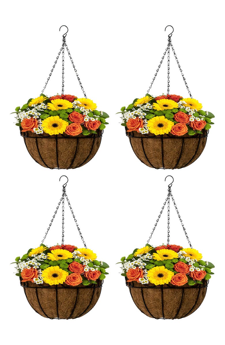 SORBUS Metal Hanging Planter Basket - Set of 4, Main, color, Black