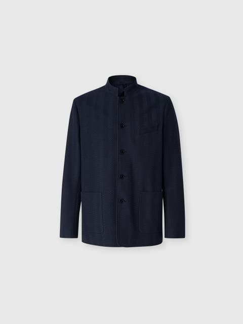 Tone-on-tone Chevron Cotton And Viscose Jacket