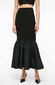 STAUD Hawthorne Mixed Media Ruffle Hem Skirt