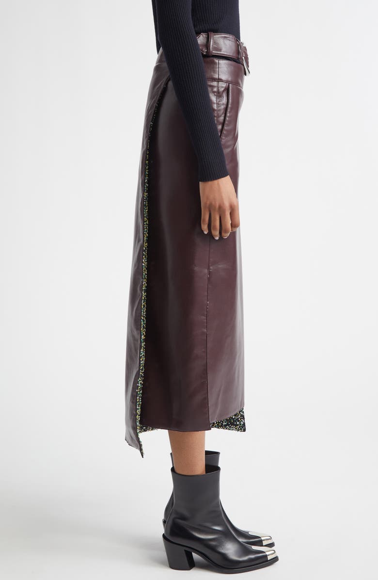 Rabanne Beaded Lining Faux Leather Layered Skirt, Alternate, color, Brown Plum