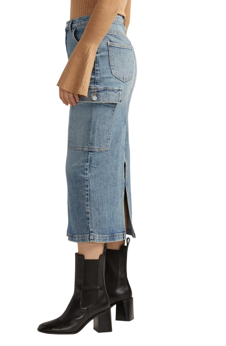 Silver Jeans Co. Cargo Denim Midi Skirt, Alternate, color,