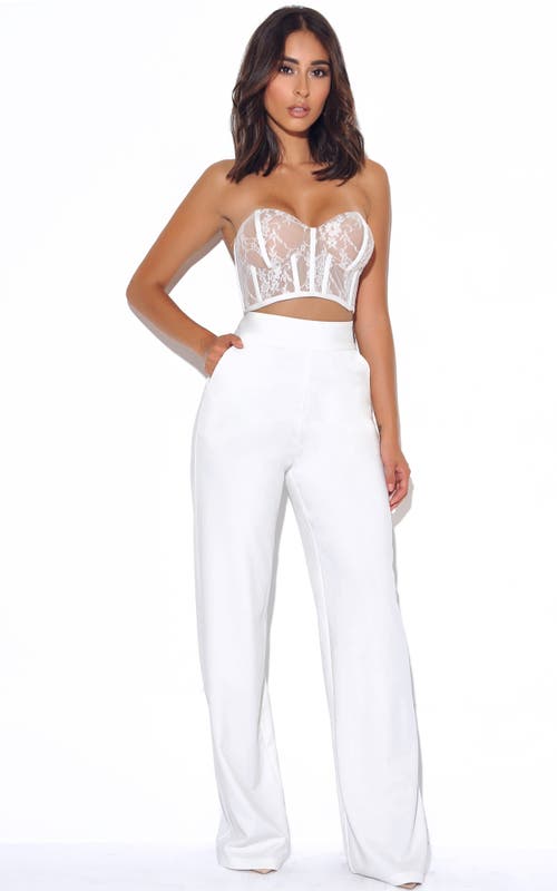 Miss Circle Neverough Wide Leg Stretch Crepe Trousers In White