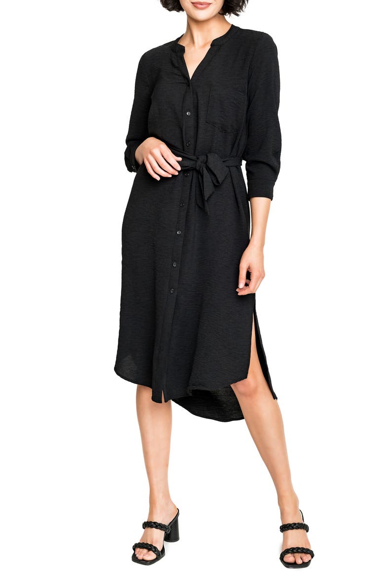 Tie Waist Midi Dress, Main, color, BLACK
