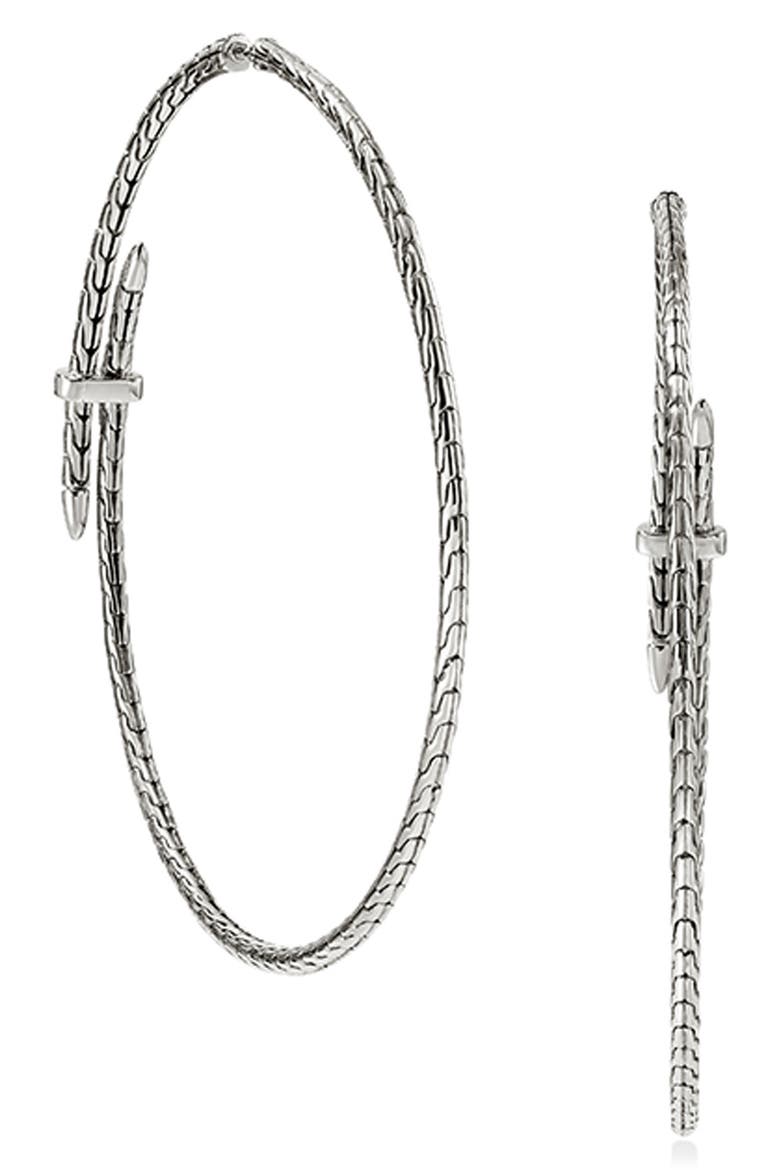 Spear Hoop Earrings, Silver, Diamonds, 77mm, Alternate, color, SILVER