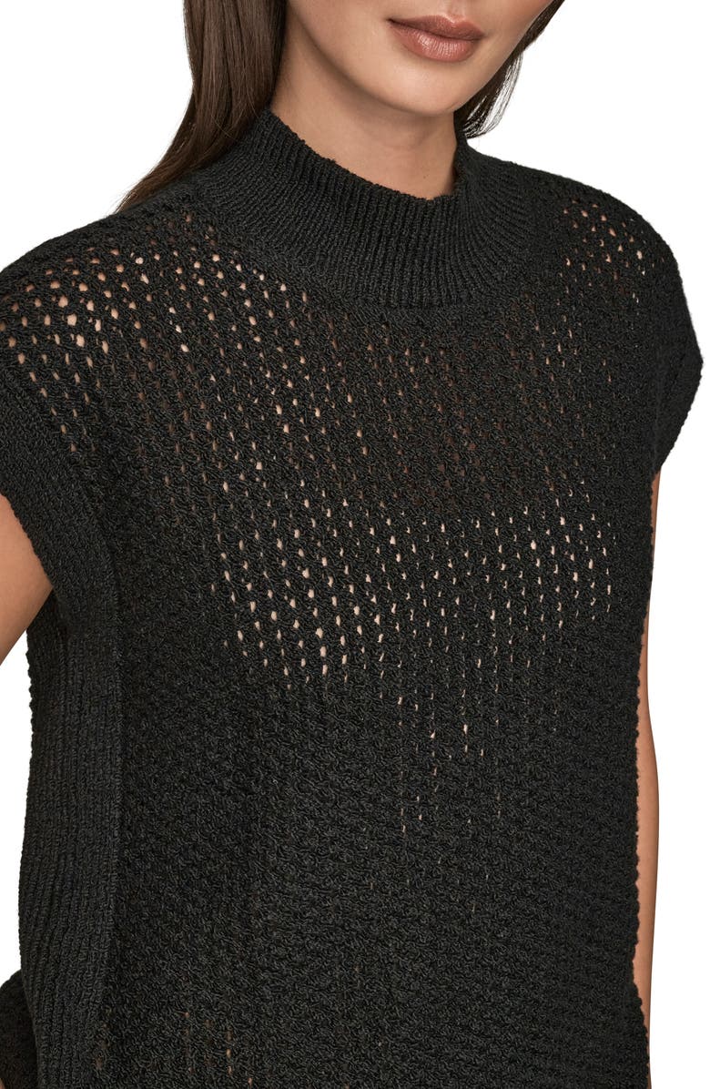 Donna Karan New York Open Stitch Cap Sleeve Sweater, Alternate, color, Black