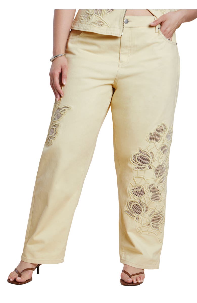 ELOQUII Floral Embroidery Jean, Main, color, Sunlight