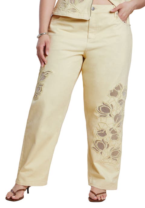 Floral Embroidery Jean (Plus)