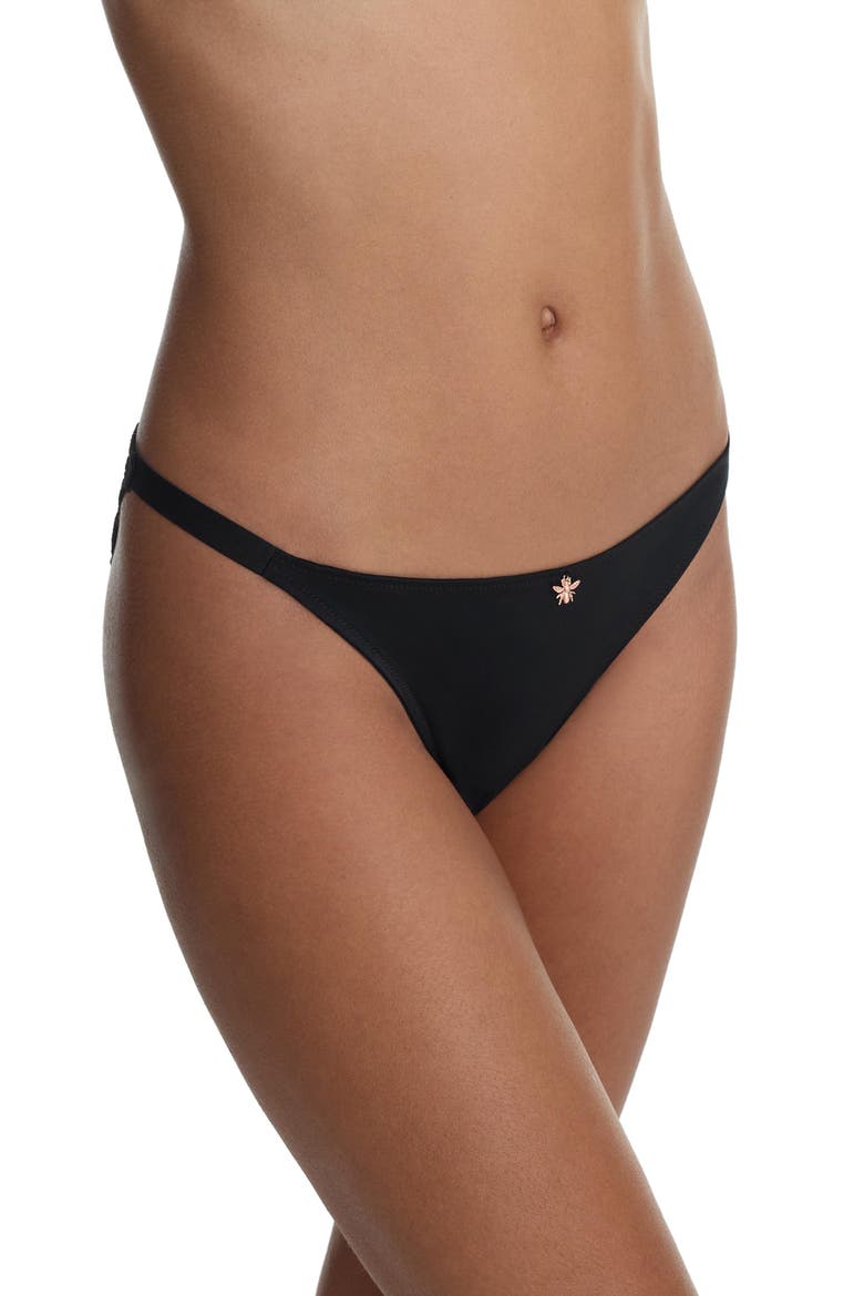 Bonbon Gingham Lace String Bikini, Alternate, color, Black