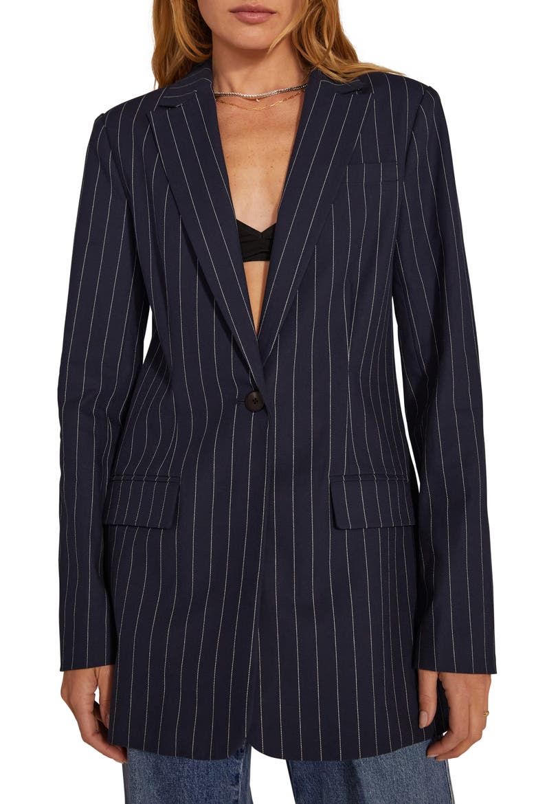 The Break Up Oversize Stretch Cotton Blazer, Main, color, NAVY PINSTRIPE