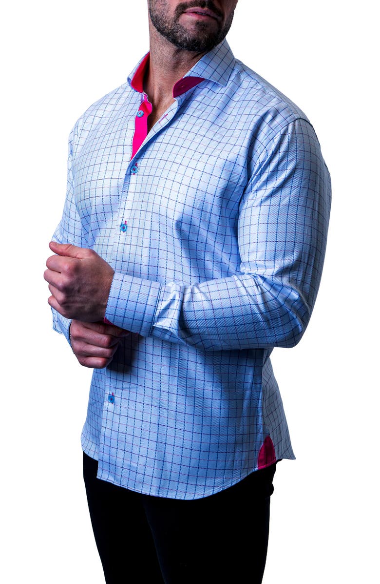 Maceoo Einstein Check Sky Blue Contemporary Fit Button-Up Shirt, Alternate, color, 