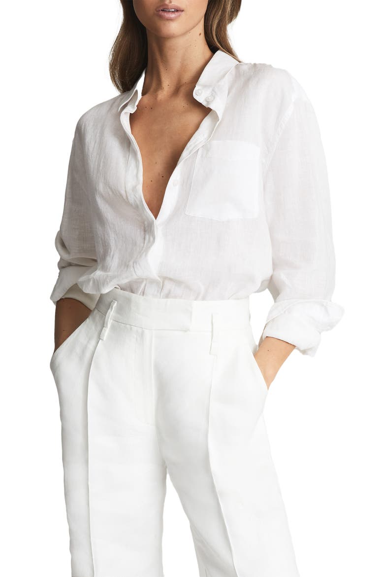 Campbell Linen Button-Up Shirt, Main, color, WHITE