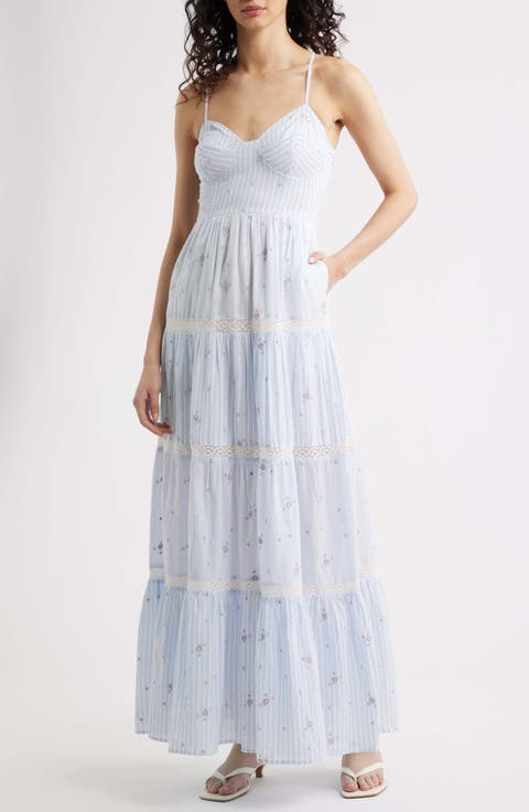 Story Floral Mixed Stripe Cotton Maxi Dress