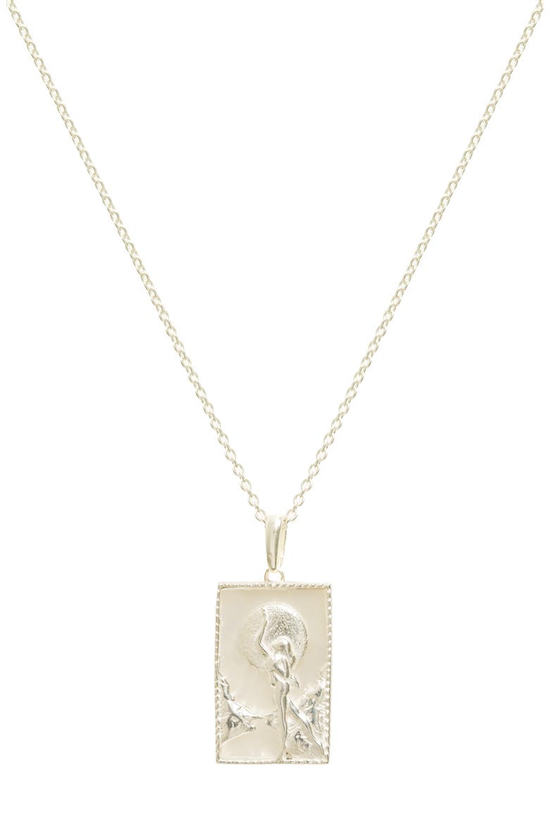 Rectangle Silver Woman & Moon Necklace, Main, color, Silver