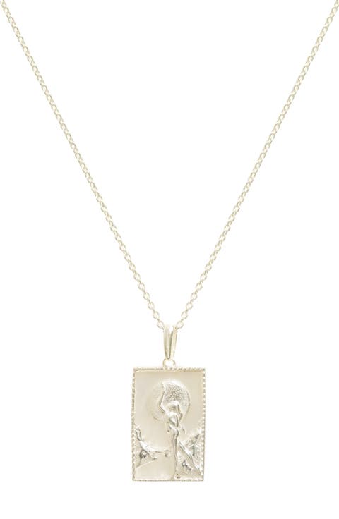 Rectangle Silver Woman 
Moon Necklace