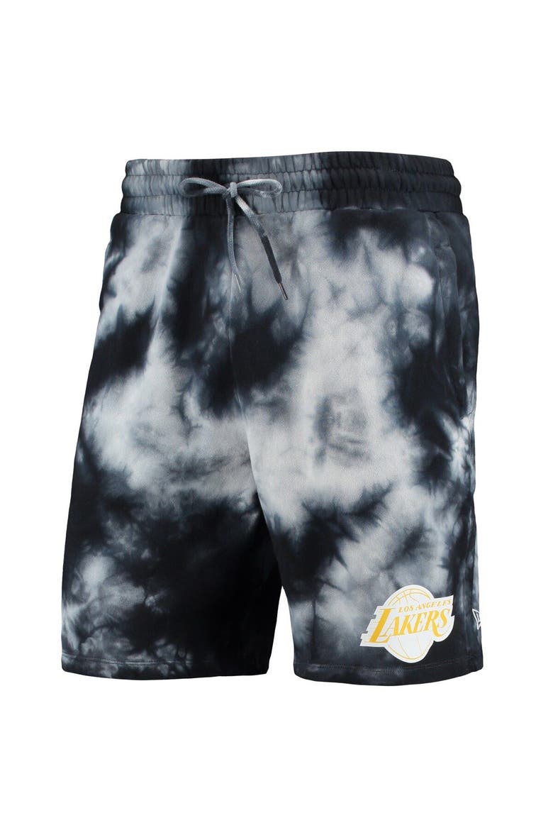 Men's New Era Black Los Angeles Lakers Fleece Tie-Dye Shorts, Alternate, color, Black