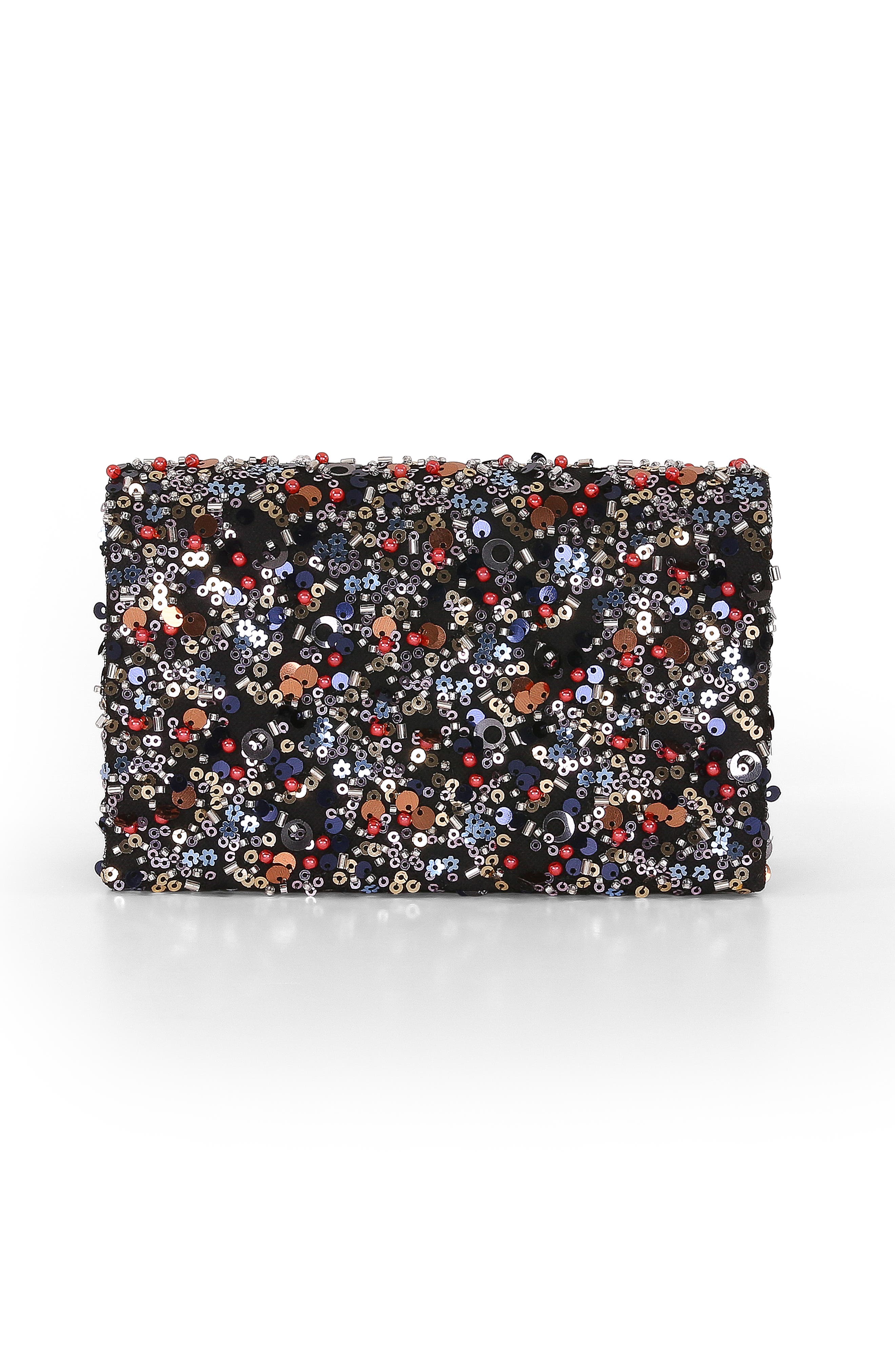Jewel Badgley Mischka Aurora Beaded Mini Trapezoid Clutch, Alternate, color, Black