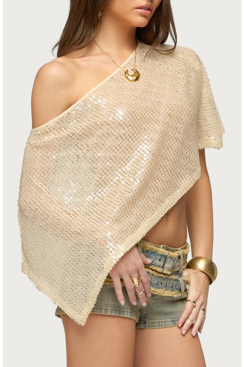 Alanna Sequin Open Stitch Poncho, Alternate, color, GOLD