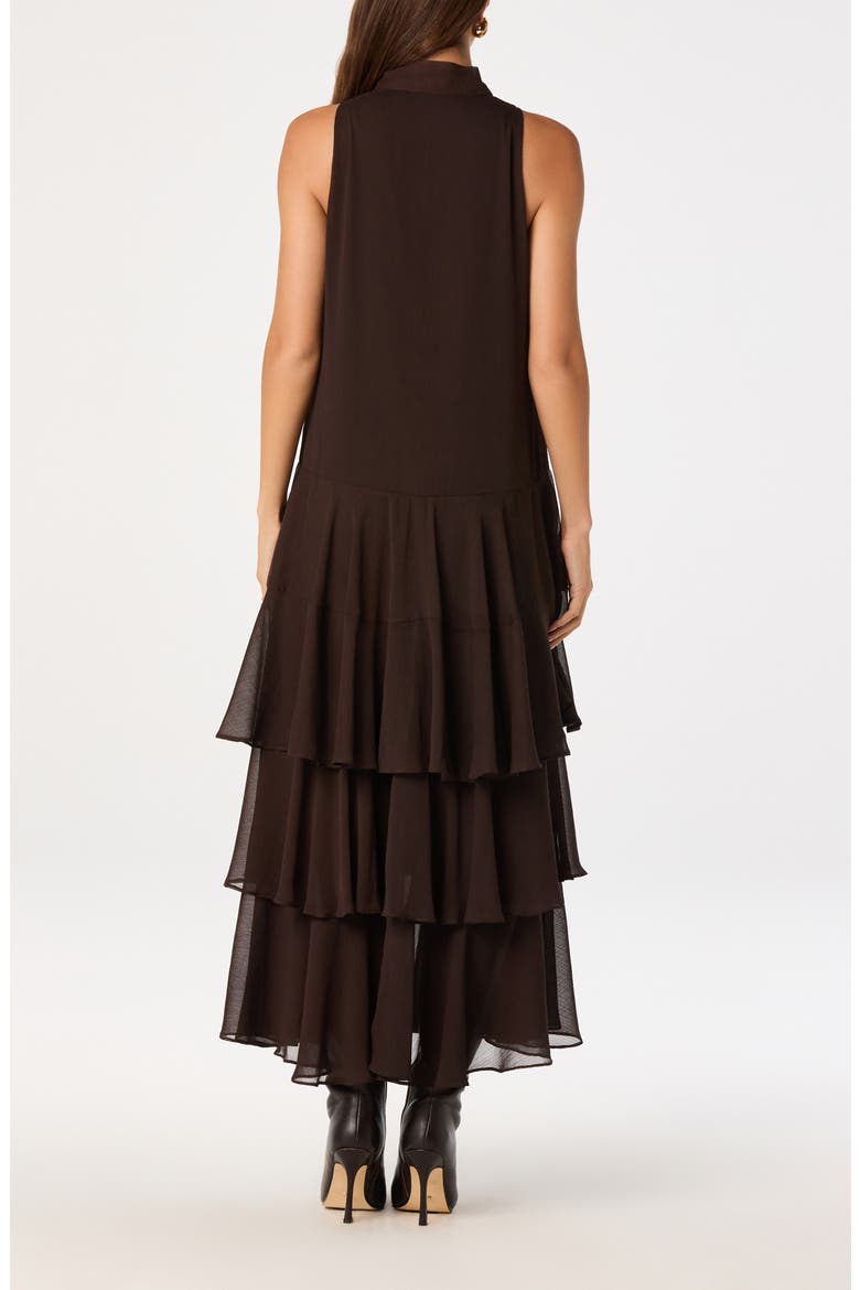 Katheryn Tie Neck Tiered Midi Dress, Alternate, color, ESPRESSO